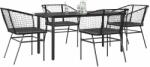 vidaXL 5 részes fekete polyrattan üveg kerti étkezőgarnitúra párnákkal (3334600) - vidaxl