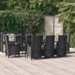 vidaXL 9 részes fekete polyrattan kerti étkezőgarnitúra párnákkal (3185194)