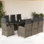vidaXL 9 részes szürke polyrattan kerti étkezőgarnitúra párnával (3212359)