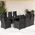 vidaXL 9 részes fekete polyrattan kerti étkezőgarnitúra párnákkal (3212973)