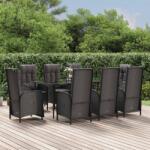 vidaXL 9 részes fekete polyrattan kerti étkezőgarnitúra párnákkal (3185176)