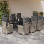 vidaXL 9részes világosszürke polyrattan kerti étkezőgarnitúra párnával (3213282)