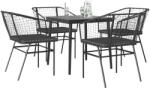 vidaXL 5 részes fekete polyrattan üveg kerti étkezőgarnitúra párnákkal (3334500)