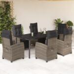 vidaXL 7 részes szürke polyrattan kerti étkezőgarnitúra párnával (3213000)