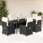 vidaXL 7 részes fekete polyrattan kerti étkezőgarnitúra párnával (3212729)