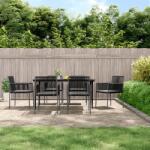 vidaXL 7 részes fekete polyrattan és acél kerti étkezőszett párnával (3187070)