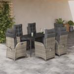 vidaXL 7 részes világosszürke polyrattan kerti étkezőszett párnával (3213279)