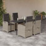 vidaXL 5részes világosszürke polyrattan kerti étkezőgarnitúra párnával (3212413)
