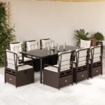 vidaXL 9 részes barna polyrattan kerti étkezőgarnitúra párnákkal (3262984)