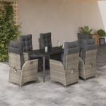 vidaXL 7 részes világosszürke polyrattan kerti étkezőszett párnával (3213289)