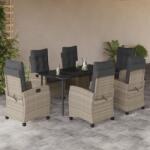 vidaXL 7 részes világosszürke polyrattan kerti étkezőszett párnával (3212847)