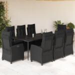 vidaXL 9 részes fekete polyrattan kerti étkezőgarnitúra párnákkal (3212751)