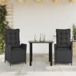 vidaXL 3 részes fekete polyrattan kerti étkezőgarnitúra párnákkal (3213399)