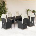 vidaXL 7 részes fekete polyrattan kerti étkezőgarnitúra párnával (3213161)