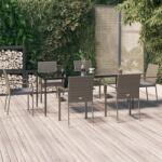 vidaXL 7 részes fekete és szürke polyrattan kerti étkezőszett párnával (3185129)