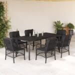 vidaXL 7 részes fekete polyrattan kerti étkezőgarnitúra párnával (3212108) - vidaxl
