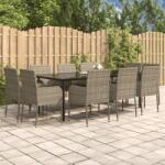 vidaXL 11 részes fekete-szürke polyrattan étkezőgarnitúra párnákkal (3185166) - vidaxl