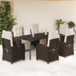 vidaXL 7-részes barna polyrattan kerti étkezőgarnitúra párnával (3212986)