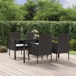 vidaXL 5 részes fekete polyrattan kerti étkezőgarnitúra párnákkal (3156766)