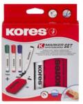 Kores Tábla- és flipchart marker készlet mágneses táblatörlő szivaccsal, 3-5 mm, vágott, KORES, 4 különböző szín (IK20865) (IK20865)