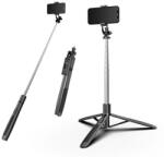 Techsuit - Önbot (Q05) - Stabil Állvány Bluetooth Távirányítóval, 360 Fokos Forgatás, Rozsdamentes Acél, 158 cm - Fekete