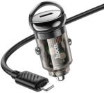 hoco. Szivartöltő fej, autós töltő, USB-C (Type-C) port + iPhone 8pin, lightning töltőkábel, adatkábel, gyorstöltő, PD 30W, fekete, Hoco Z53 (Z53)