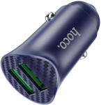 hoco. Szivartöltő fej, autós töltő, 2 USB port, gyorstöltő, quick charge, 1m 18W, karbon mintás, kék, Hoco Z39 (Z39)