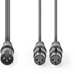 Nedis COTH15025GY15 félprofi XLR audió kábel, XLR 3p dugó - 2 x XLR 3p aljzat, 1.5m, rugalmas (COTH15025GY15)