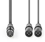 Nedis COTH15020GY15 félprofi XLR audió kábel, XLR 3p aljzat - 2 x XLR 3p dugó, 1.5m, rugalmas (COTH15020GY15)