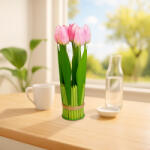  Műnövény dekoráció - tulipán - rózsaszín - 26 x 6, 5 cm