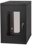 Stalflex RC10-9U-300GB 10" 9U 300 mm mély lapraszerelt fekete üveg ajtós fali rack szekrény