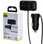 Baseus autós töltő Bluetooth Fm adóvevő T-típusú S-16 kijelzővel 2xUSB MicroSD (fekete) (31970)