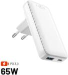 FIXED Slim Traveller GaN PD 65W USB-C és USB kimenettel, cserélhető adapterekkel, fehér (FIXCG65S-CUD-WH)