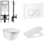 Roca The Gap Square perem nélküli fali WC csésze szett ülökével, nyomólappal és tartállyal A893107400 (A893107400)