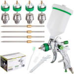 TC TECHNIC Festőpisztoly készlet 4 db HVLP fúvókával 1.4, 1.7, 2.0, 2.5 mm+ tartály 600ml TC Technic H-601K