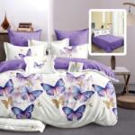 Pucioasa Lenjerie de pat dublu din finet, cearceaf pilota 200x220cm, set 6 piese, Fluturi lila Lenjerie de pat
