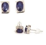  Cercei Safir Albastru Oval Fatetat - 7x5x15 mm - Argint 925 - Piatra Luminsrii si Armoniei - 1 Pereche
