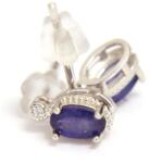  Cercei Safir Albastru Cu Zircon Oval Fatetat 9x8x15 mm Argint 925 - 1 Pereche