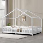 [en. casa] Pat Copii Treviolo tip Casuta Montessori, Dimensiuni 200x120cm, Lemn de Brad, Culoare Alb Mat