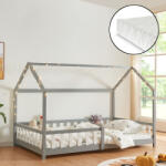 [en. casa] Pat casuta copii cu saltea Hesel 140x200cm brad gri [en. casa] HausGarden Leisure