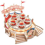 Rokr Puzzle 3D Carusel Rotativ cu Cescuțe, Cutie Muzicală Tilt-A-Whirl DIY din Lemn, 280 Piese