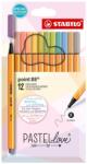 STABILO Tűfilc készlet, 0, 4 mm, STABILO Point 88 Pastellove, 12 különböző szín (TST881277)