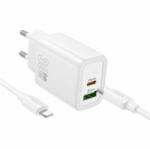 hoco. Incarcator Hoco Retea Cu Cablu Lightning N63 30W 3A 1 x USB-A - 1 x USB-C Alb (inc/li/hoc/n6/30/3a/1x/1x/al)