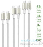  4smarts PremiumCord USB-C / USB-C töltő- és adatkábel szett, 60W, 3x0.5M+1.5M+3M, fehér / ezüst