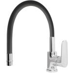 IDRO-BRIC Baterie bucatarie Idrobric Torpedo, pipa inalta orientabila, cartus ceramic, racord flexibil inox F3/8, 40 cm, kit de montaj rapid, Crom lucios/negru (8007931072771)