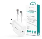 DEVIA SMART hálózati töltő Type-C aljzat 30W, PD gyorstöltő + lightning kábel, FEHÉR (ST109568) (ST109568)