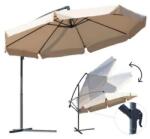 MalTec Függő Gémes Kitekerhető Napernyő Talppal, 3, 5 m, beige, takaróponyvával, 8 db acél merevítőbordával, 180 g/m2 (HM-02785)