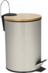 Frandis Coș de gunoi cu pedală 3 L, cu închidere lentă, metal-bambus, bej-gri (P354366) Cos de gunoi