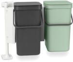 Brabantia Set 2 cosuri de gunoi colectare selectiva Brabantia Sort&Go 1005513, 2x12 L, Montare pe usa dulapului, Gri/Verde (1005513) Cos de gunoi