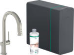 Hansgrohe Aqittura M91 Vízszűrős konyhai csaptelep kihúzható zuhanyfejjel és szódakészítő rendszer, rozsdamentes acél 76838800 (76838800)